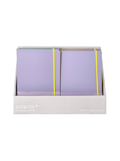 Cuaderno con gomilla antartik note tapa dura y blanda bicolor expositor de 18 unidades surtidas