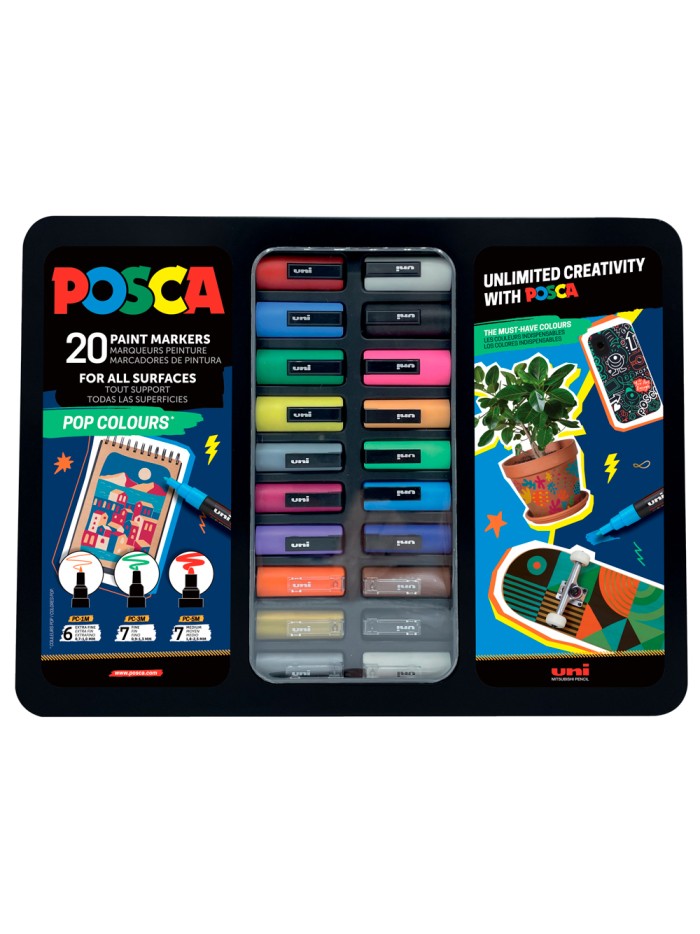 Rotulador uni posca pop colours marcador de pintura punta conica maletin metalico de 20 unidades colores Rotulador uni posca pop colours marcador de pintura punta conica maletin metalico de 20 unidades colores