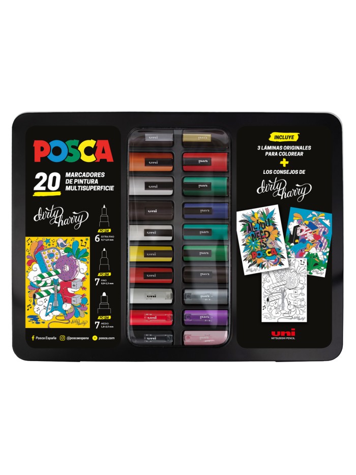 Rotulador uni posca dirty harry marcador de pintura punta conica maletin metalico de 20 unidades colores Rotulador uni posca dirty harry marcador de pintura punta conica maletin metalico de 20 unidades colores
