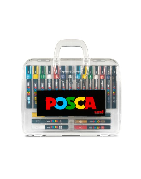 Rotulador uni posca marcador de pintura punta conica maletin pvc de 20 unidades colores surtidos