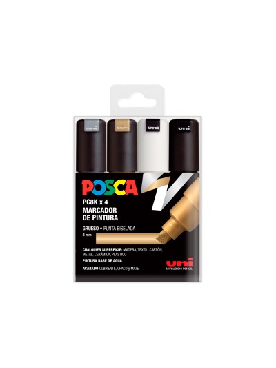 Rotulador uni posca pc-8k/4c marcador de pintura punta biselada 8 mm blister de 4 unidades colores surtidos