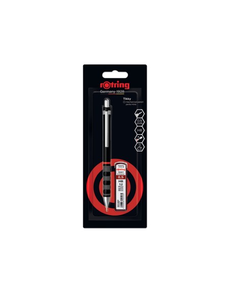 Set portaminas rotring tikky 0,5 mm color negro + 12 minas hb