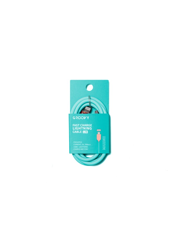 Cable groovy tipo c a apple lightning carga rapida longitud 1 mt color azul turquesa Cable groovy tipo c a apple lightning carga rapida longitud 1 mt color azul turquesa