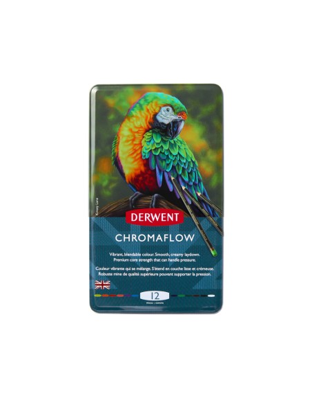 Lapices de colores derwent chromaflow caja metalica de 12 unidades colores surtidos