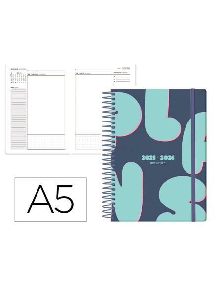 Agenda escolar antartik 25-26 espiral plans azul dia pagina a5 bilingüe papel fsc 80 gr
