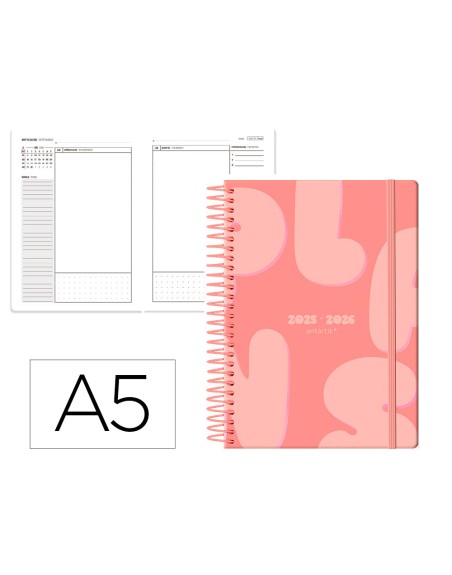 Agenda escolar antartik 25-26 espiral plans naranja dia pagina a5 bilingüe papel fsc 80 gr