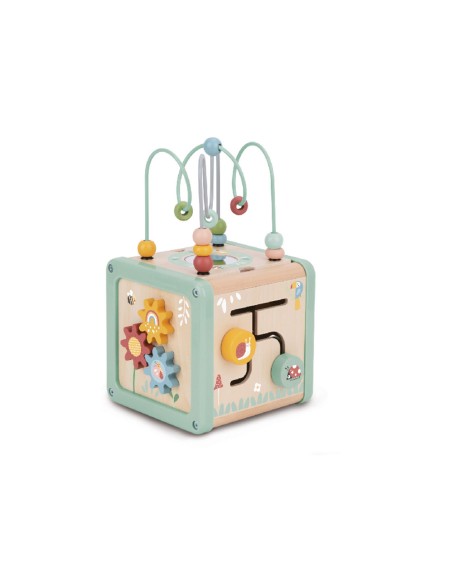 Juego infantil imaginovo madera cubo de actividades +18 meses 15,5x15,5x28cm