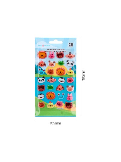 Pegatinas imaginovo cute animales salvajes caras con relieve 190x105 mm en blister
