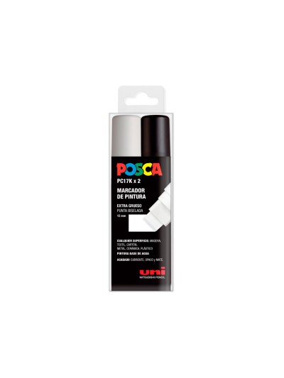 Rotulador uni posca pc-17k/2c marcador de pintura punta biselada 15 mm estuche de 2 unidades blanco/negro