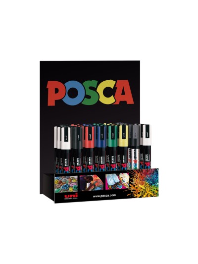 Rotulador uni-ball posca pc5m pintura base al agua 1,8-2,5 mm expositor 36 unidades colores surtidos