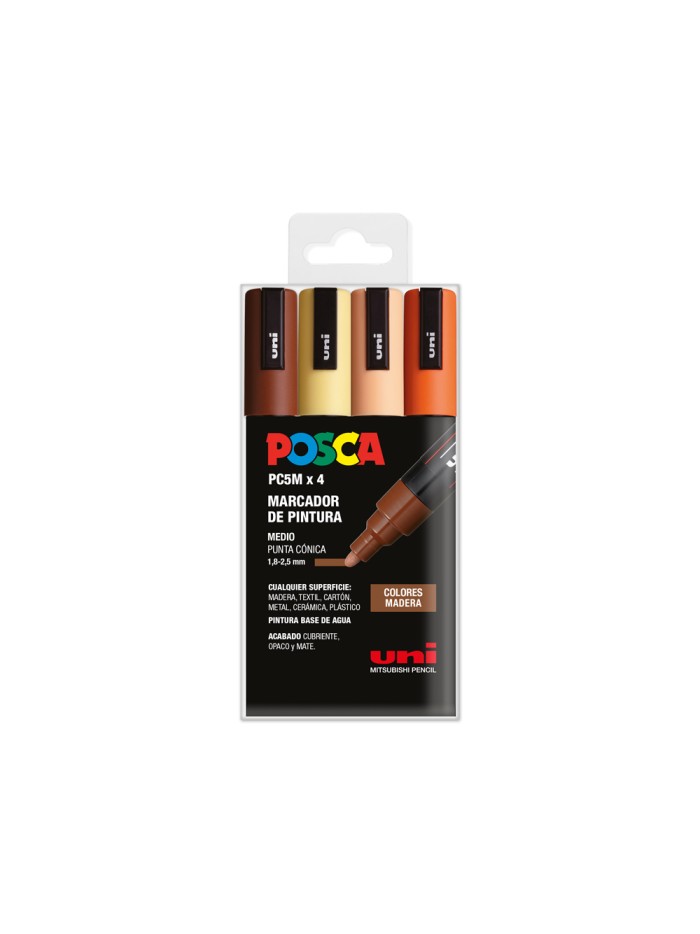 Rotulador uni posca pc-5m/4c estuche de 4 unidades colores madera surtidos Rotulador uni posca pc-5m/4c estuche de 4 unidades colores madera surtidos