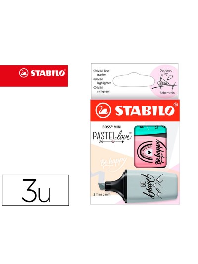 Rotulador stabilo boss mini pastel love estuche de 3 unidades pizca de menta/rubor rosa/toque de turquesa