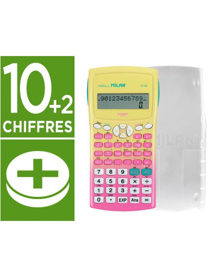 Calculadora milan cientifica m240 sunset tapa translucida 2 lineas 240 funciones 10+2 digitos color rosa /amarillo