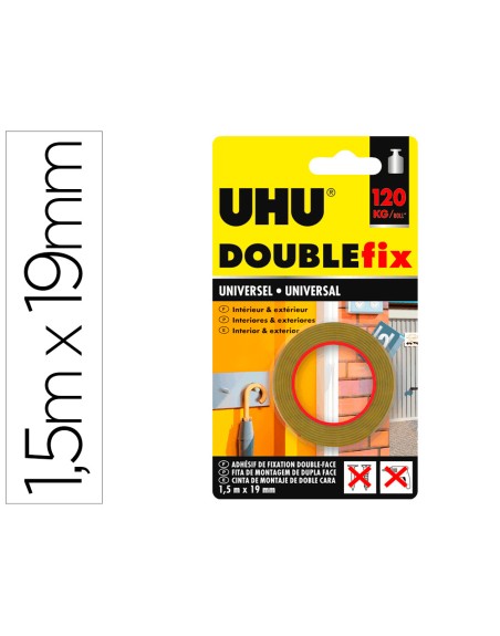 Cinta adhesiva uhu doublefix marron doble cara extra fuerte 1,5 mt x 19 mm