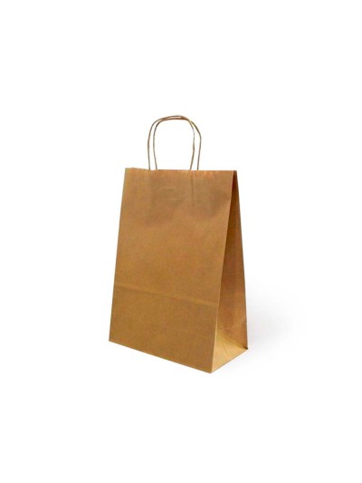 Bolsa kraft basika natural reciclado 90 gr asa retorcida tamaño /'s/' 240x100x320 mm