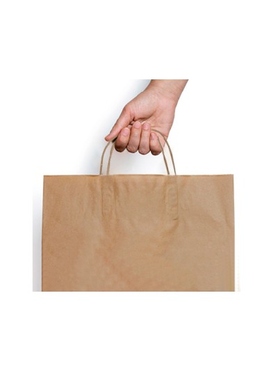 Bolsa kraft basika natural reciclado 90 gr asa retorcida tamaño /'s/' 240x100x320 mm