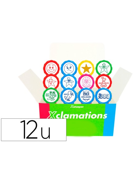 Sello x'stamper emoticono uso escolar expositor de 12 unidades surtidas
