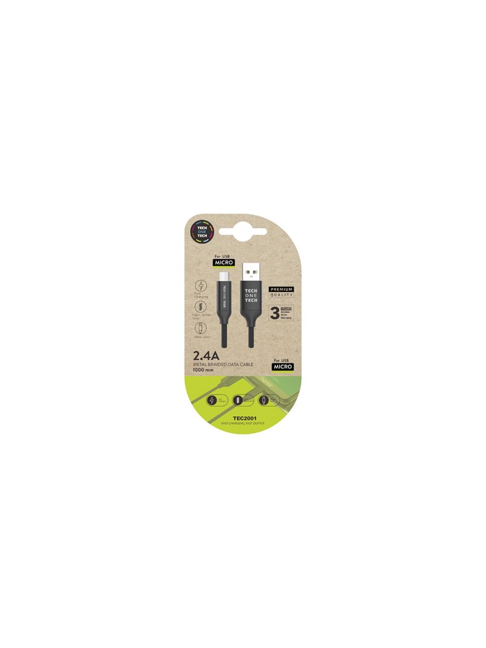 Cable usb 2.4 tech one tech braided nylon tipo usb android micro usb longitud 1 mt color negro Cable usb 2.4 tech one tech braided nylon tipo usb android micro usb longitud 1 mt color negro