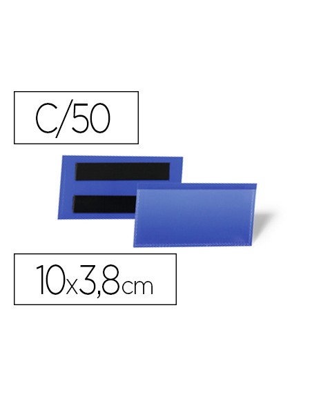 Funda durable magnetica 100x38 mm plastico azul ventana transparente pack de 50 unidades