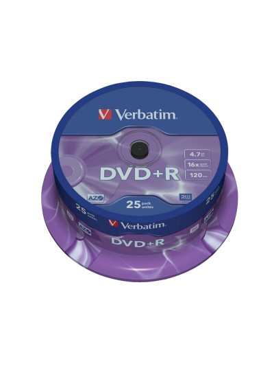 Dvd+r verbatim capacidad 4.7gb velocidad 16x 120 min tarrina de 25 unidades