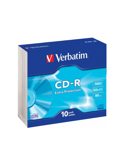 Cd-rom verbatim extra proteccion capacidad 700mb velocidad 52x 80 min pack de 10 unidades caja slim