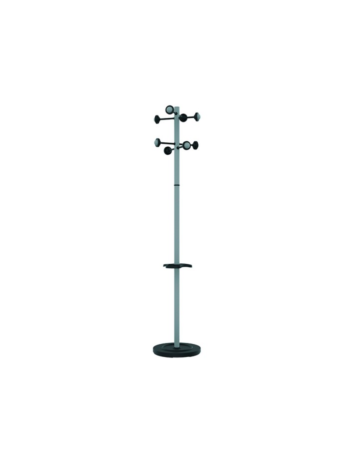 Perchero metalico unilux accueil pie 8 colgadores con paraguero y bandeja goteo gris metalizado 177x38 cm Perchero metalico unilux accueil pie 8 colgadores con paraguero y bandeja goteo gris metalizado 177x38 cm