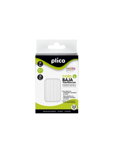 Barra termofusible plico cola baja temperatura 8 mm de diametro x 95 mm de alto blister de 22 unidades