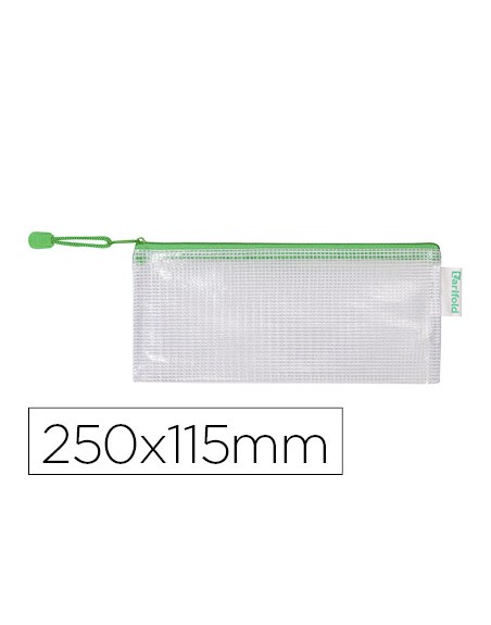 Bolsa multiusos tarifold pvc 250x115 mm apertura superior con cremallera portaboligrafo y correa color verde