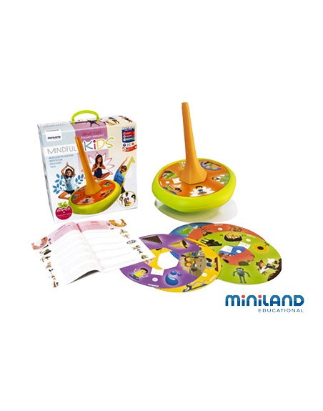 Juego didactico miniland mindfulnes con peonza gigante y guia de ejercicios