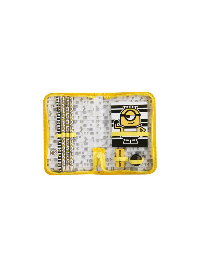 Bolso portatodo con cremallera minions con libreta goma sacapuntas y lapices colores Bolso portatodo con cremallera minions con libreta goma sacapuntas y lapices colores