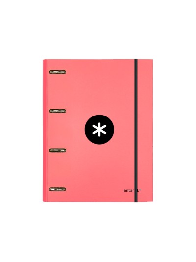 Carpeta con recambio antartik a4 cuadro 5mm forrada 4 anillas 25mm redondas color coral