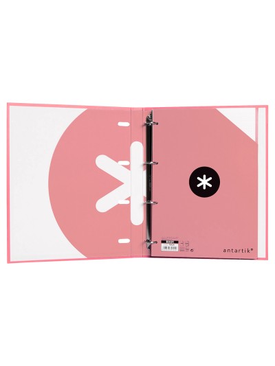 Carpeta con recambio antartik a4 cuadro 5mm forrada 4 anillas 25mm redondas color coral