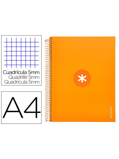 Cuaderno espiral a4 micro antartik tapa forrada 120h 90 gr cuadro 5mm 5 bandas 4 taladros color mostaza