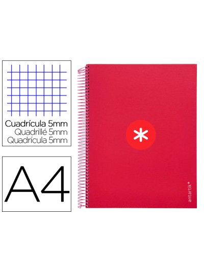 Cuaderno espiral a4 micro antartik tapa forrada 120h 100 gr cuadro 5mm 5 bandas 4 taladros color frambuesa
