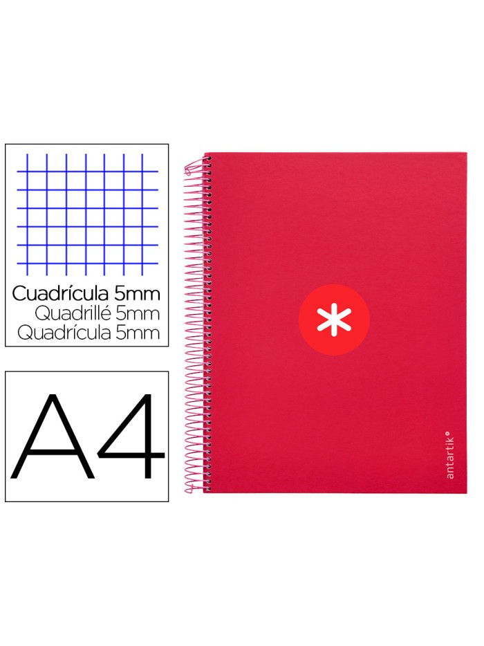 Cuaderno espiral a4 micro antartik tapa forrada 120h 100 gr cuadro 5mm 5 bandas 4 taladros color frambuesa Cuaderno espiral a4 micro antartik tapa forrada 120h 100 gr cuadro 5mm 5 bandas 4 taladros color frambuesa