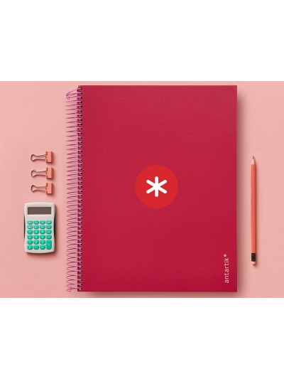 Cuaderno espiral a4 micro antartik tapa forrada 120h 100 gr cuadro 5mm 5 bandas 4 taladros color frambuesa