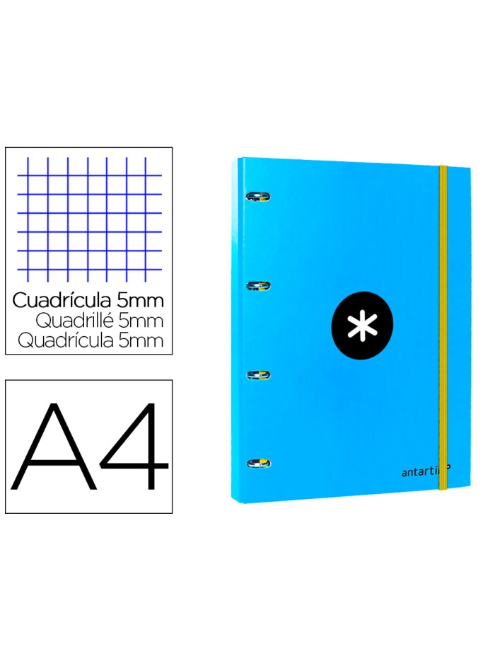 Carpeta con recambio antartik a4 cuadro 5mm forrada 4 anillas 25mm redondas color azul Carpeta con recambio antartik a4 cuadro 5mm forrada 4 anillas 25mm redondas color azul