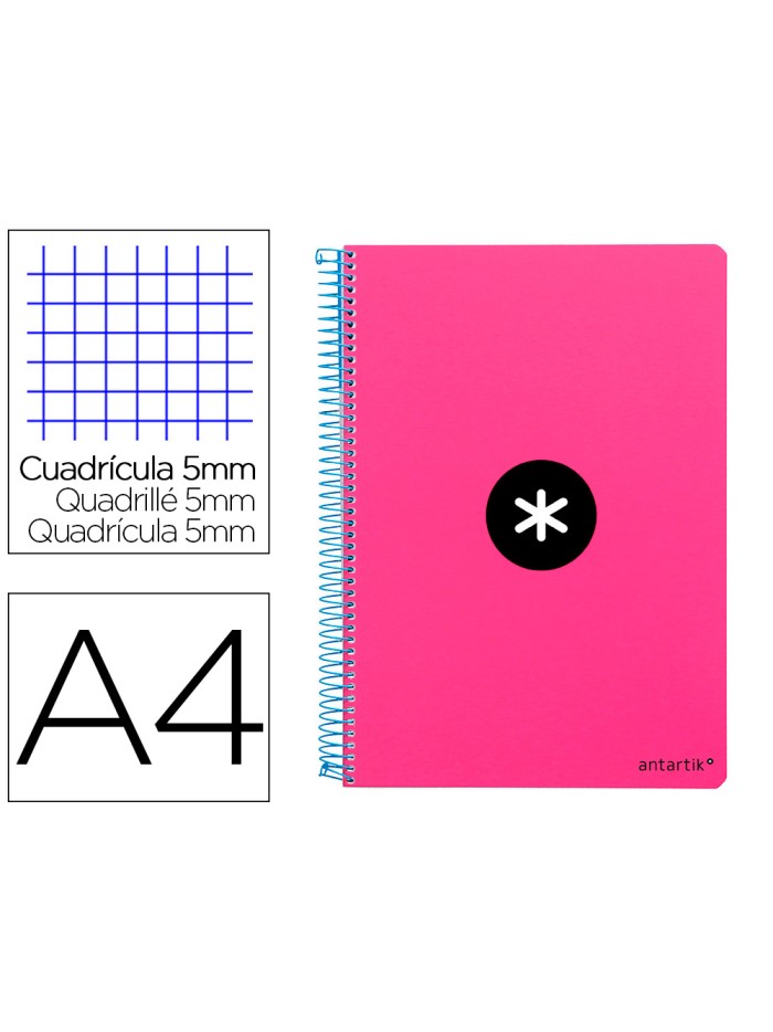 Cuaderno espiral antartik a4 micro tapa dura 80h 100 gr cuadro 5mm sin bandas 4 taladros color rosa fluor Cuaderno espiral antartik a4 micro tapa dura 80h 100 gr cuadro 5mm sin bandas 4 taladros color rosa fluor