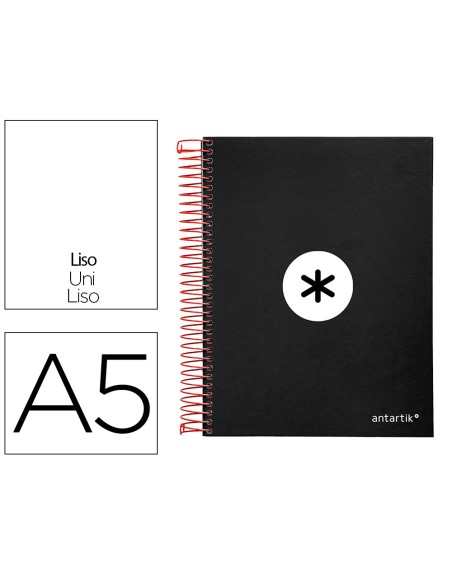 Cuaderno espiral a5 micro antartik tapa forrada 120h 90g liso con bandas 6 taladros color negro