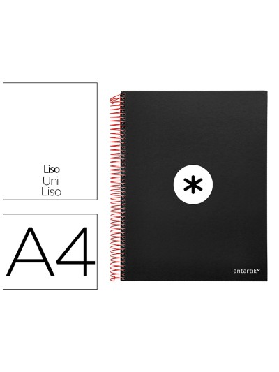 Cuaderno espiral a4 micro antartik tapa forrada 120h 90 gr liso con bandas 4 taladros color negro