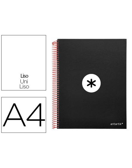 Cuaderno espiral a4 micro antartik tapa forrada 120h 90 gr liso con bandas 4 taladros color negro