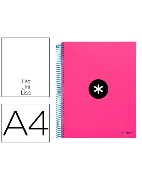 Cuaderno espiral a4 micro antartik tapa forrada 120h 90 gr liso con bandas 4 taladros color rosa fluor