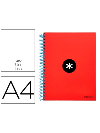 Cuaderno espiral a4 micro antartik tapa forrada 120h 90 gr liso con bandas 4 taladros color rojo