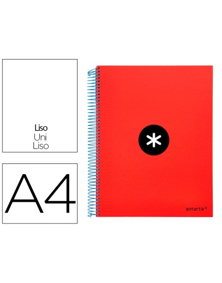Cuaderno espiral a4 micro antartik tapa forrada 120h 90 gr liso con bandas 4 taladros color rojo