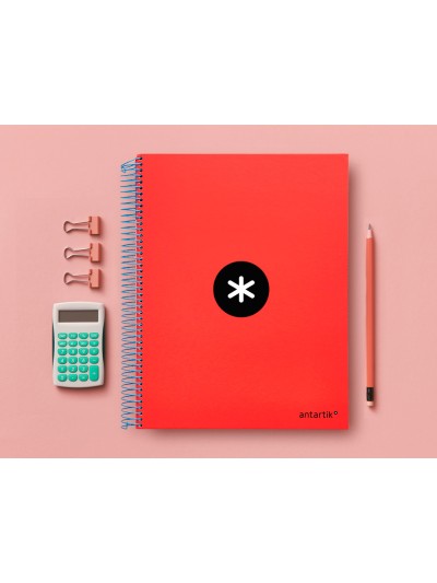 Cuaderno espiral a4 micro antartik tapa forrada 120h 90 gr liso con bandas 4 taladros color rojo