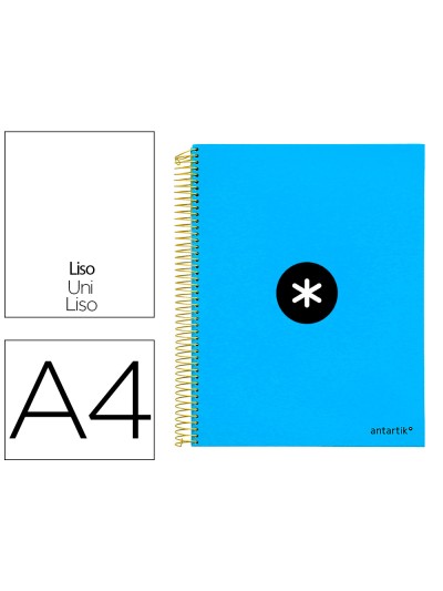 Cuaderno espiral a4 micro antartik tapa forrada 120h 90 gr liso con bandas 4 taladros color azul