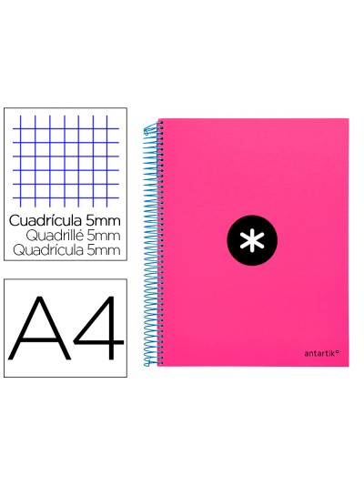 Cuaderno espiral a4 micro antartik tapa forrada 120h 90 gr cuadro 5mm 5 bandas 4 taladros color rosa
