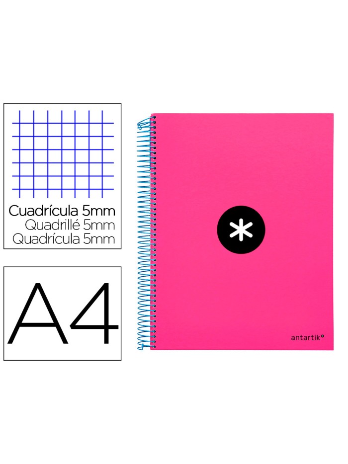 Cuaderno espiral a4 micro antartik tapa forrada 120h 90 gr cuadro 5mm 5 bandas 4 taladros color rosa Cuaderno espiral a4 micro antartik tapa forrada 120h 90 gr cuadro 5mm 5 bandas 4 taladros color rosa