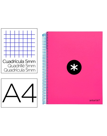 Cuaderno espiral a4 micro antartik tapa forrada 120h 90 gr cuadro 5mm 5 bandas 4 taladros color rosa