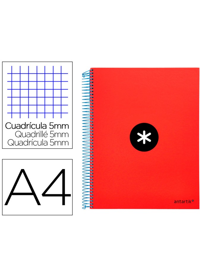 Cuaderno espiral a4 micro antartik tapa forrada 120h 90 gr cuadro 5mm 5 bandas 4 taladros color rojo Cuaderno espiral a4 micro antartik tapa forrada 120h 90 gr cuadro 5mm 5 bandas 4 taladros color rojo